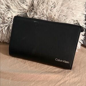 Calvin Klein Black Leather Shoulder Clutch with Chain Strap